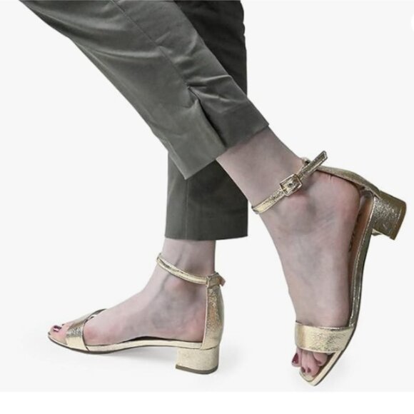 XYD Gold Open Toe Sandals Buckled Low Chunky Heel with Ankle Strap for Shoes - Picture 1 of 8